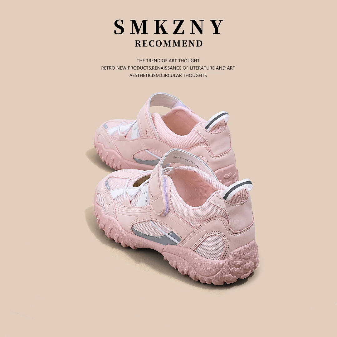 魔术贴德训鞋女2025夏季新款鞋子真皮网纱粉色休闲运动凉鞋S4702