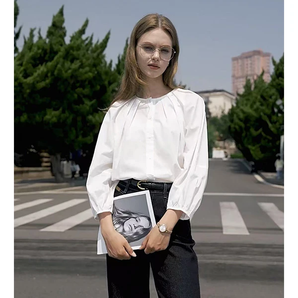 LST 剪标款~品牌单 遮肉显瘦宽松圆领衬衫上衣 5080