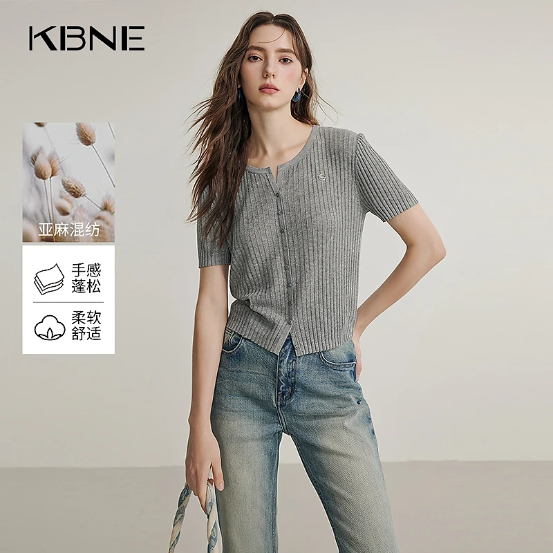 KBNE针织开衫毛衣外套时髦洋气2025春季新款短袖针织衫慵懒版上衣