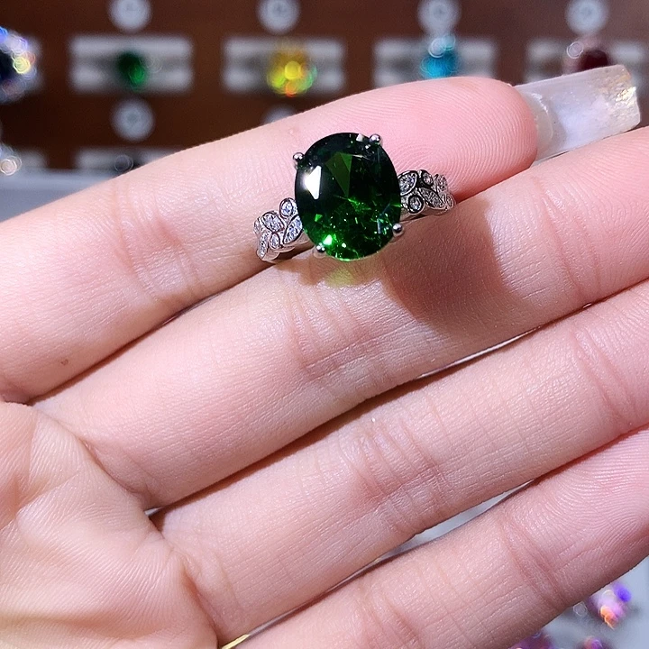 925银沙弗莱绿戒指