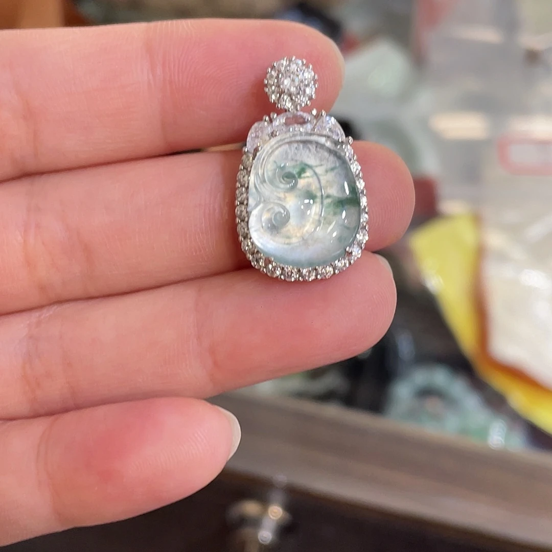 翡翠银S925镶嵌吊坠(不含链)