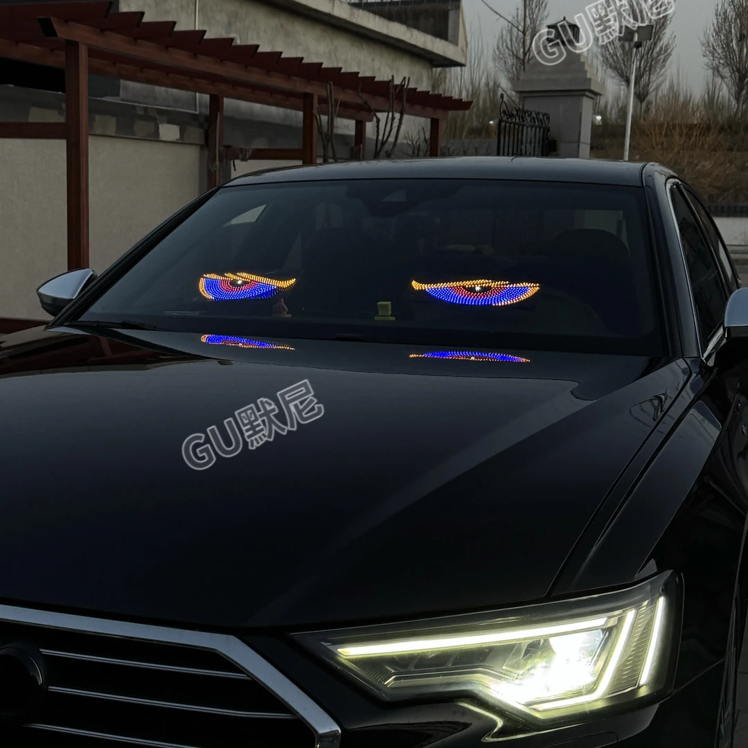 汽车恶魔之眼车灯眨眼汽车载后窗led灯牌显示屏表情灯牌互动装饰
