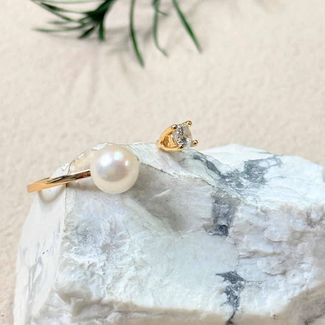 【六六中古】孤品简约白色海水珍珠s925开口戒指 aj5962珠子5.5