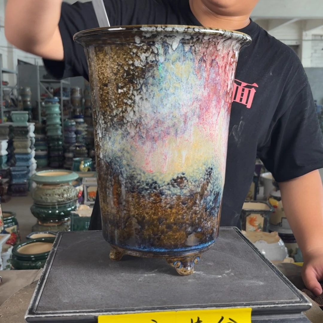 。一风堂石湾花盆 开孔处高温裂 内17*25