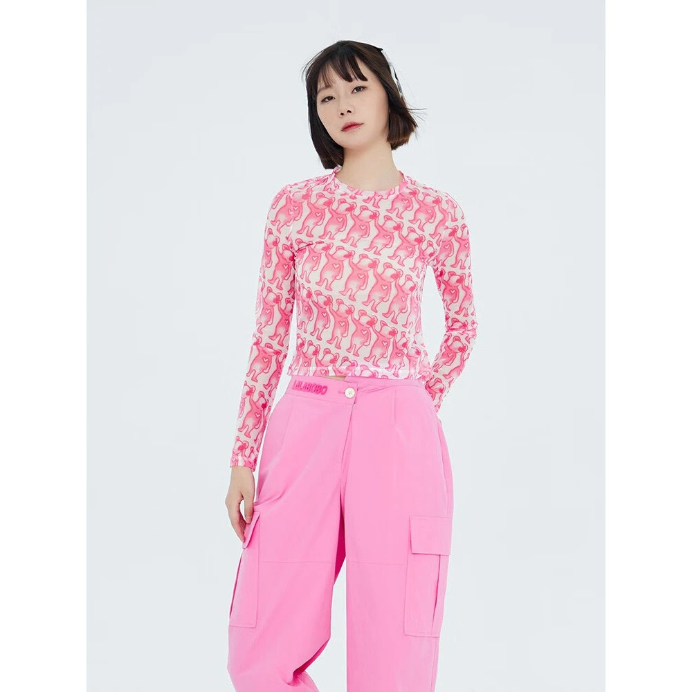 5018【金拐子】LALA夏多巴胺粉网纱遮阳女长袖T恤LBCC-WSDT20