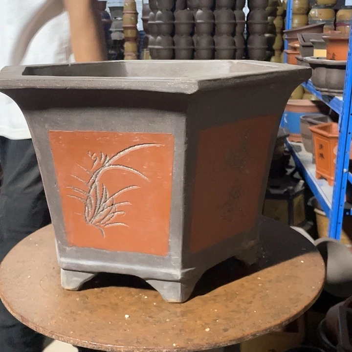 40红色六方花盆花盆