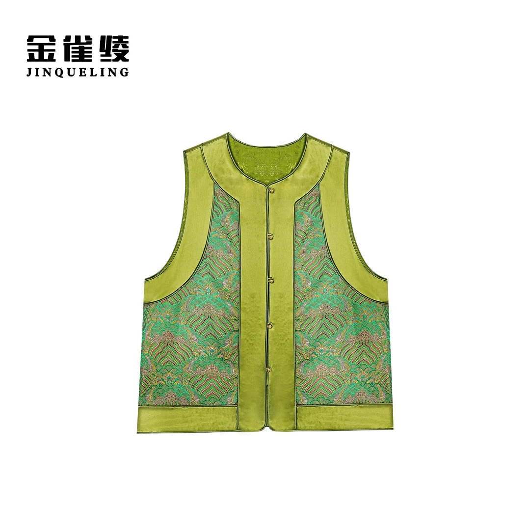 金雀绫【武陵春】桑蚕丝设计师感缎面提花大码女装马夹SZA1T069