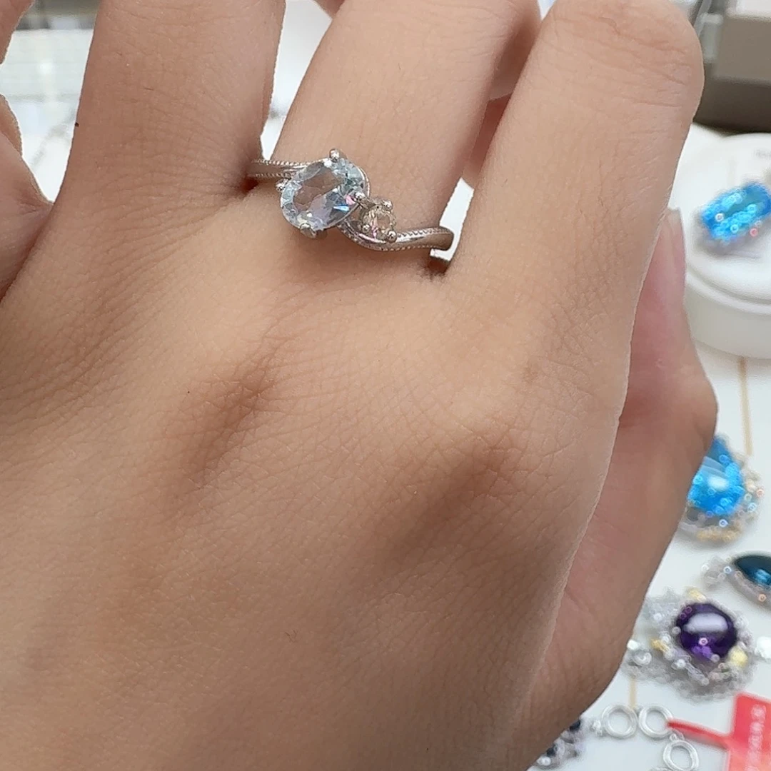 海蓝宝石戒圈银S925镶嵌 —19