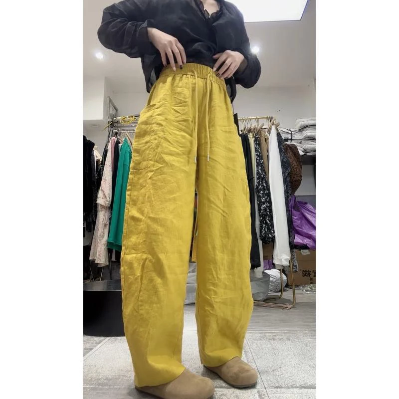 大码女装显瘦休闲裤2025夏季新款洋气百搭减龄抽绳松紧高腰弯刀裤