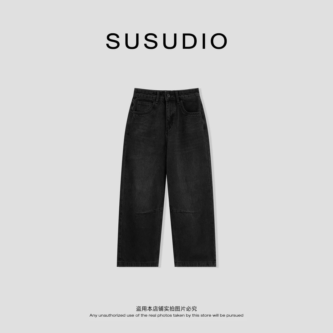 SUSUDIO 复古水洗做旧宽松显瘦阔腿九分牛仔裤 40638