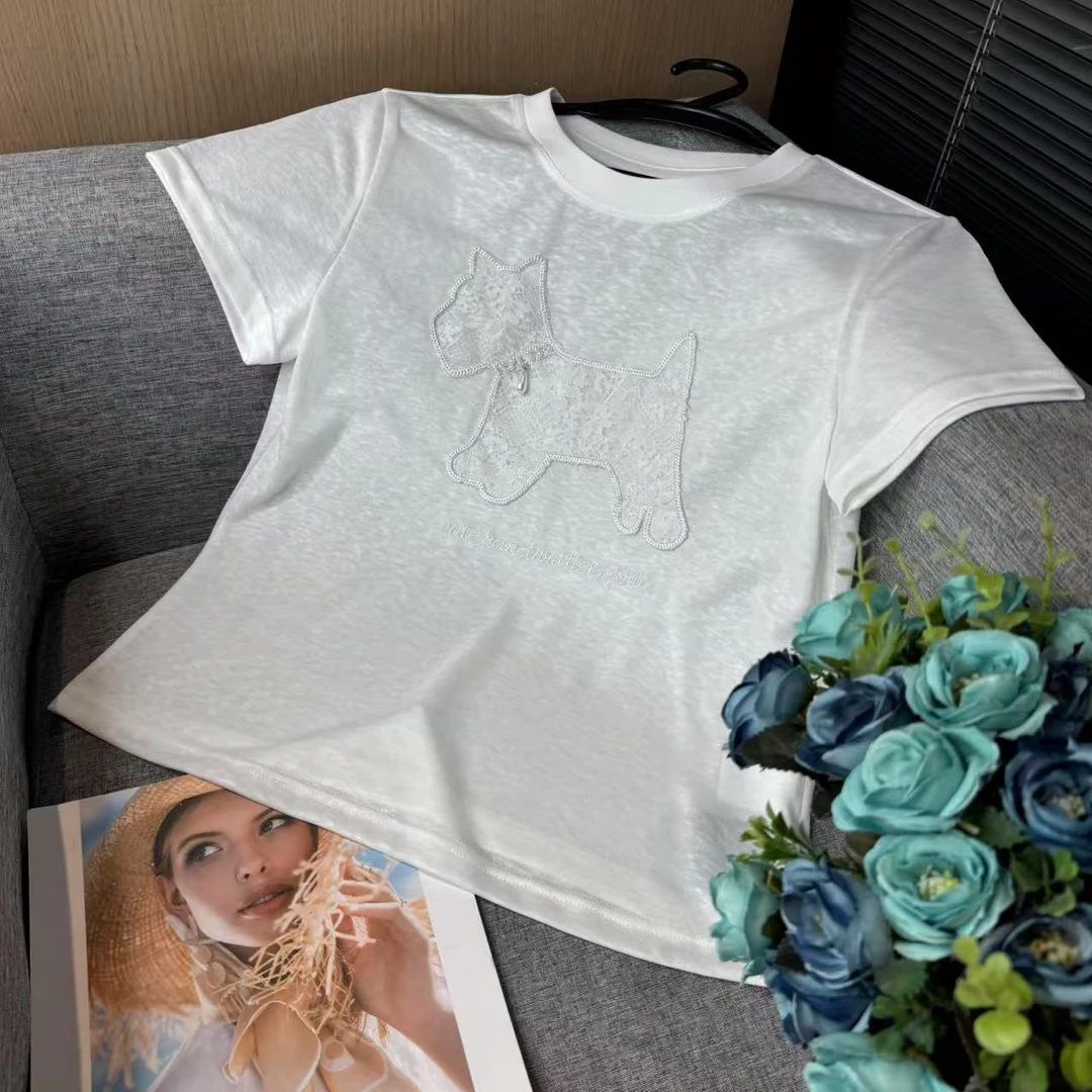 G50421天丝亚麻流款卡通印花圆领短袖T恤潮流休闲上衣