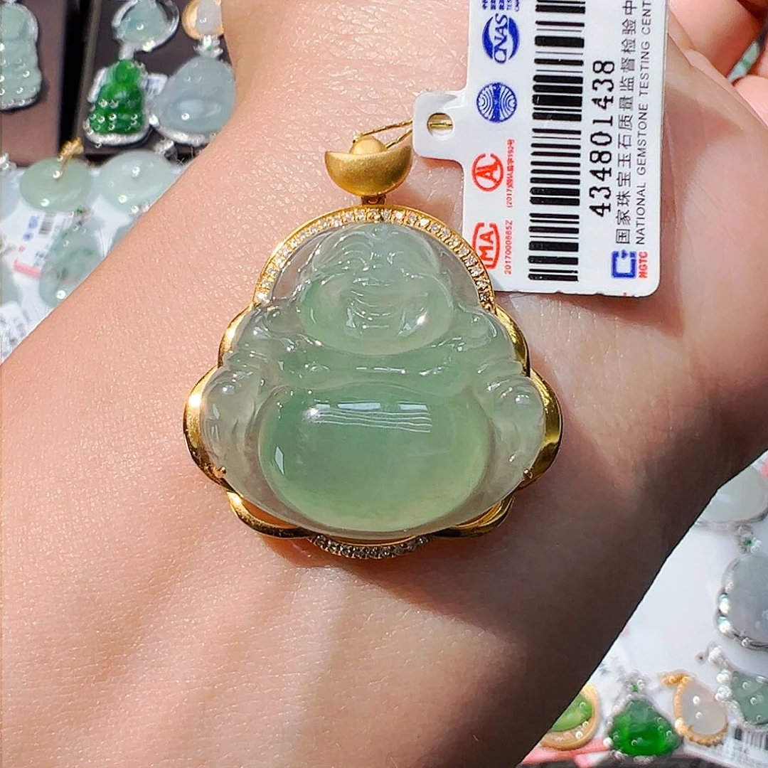 吊坠(不含链)18K金镶嵌翡翠佛公