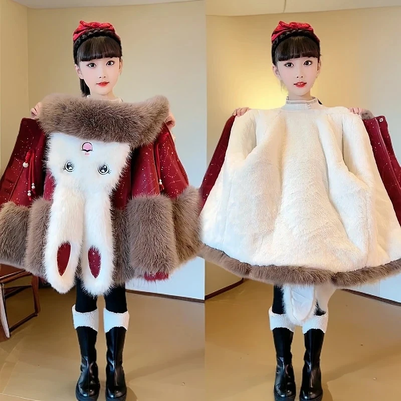 女大童炸街潮外套秋冬2025新款女童红色蛇年过年草草儿童拜年年服