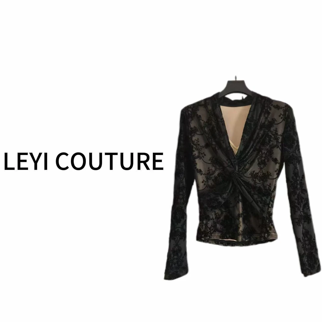 【 LEYI COUTURE】畑畑2025高端气质“假两件蕾丝”打底上衣 25069