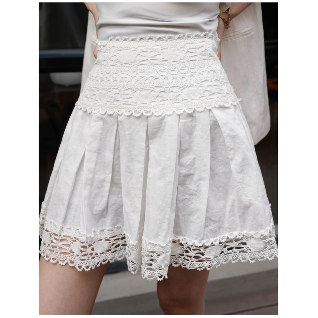 POPULARYW【浠行】Z·R上品屋 时尚百搭镂空花边减龄短款A字半身裙