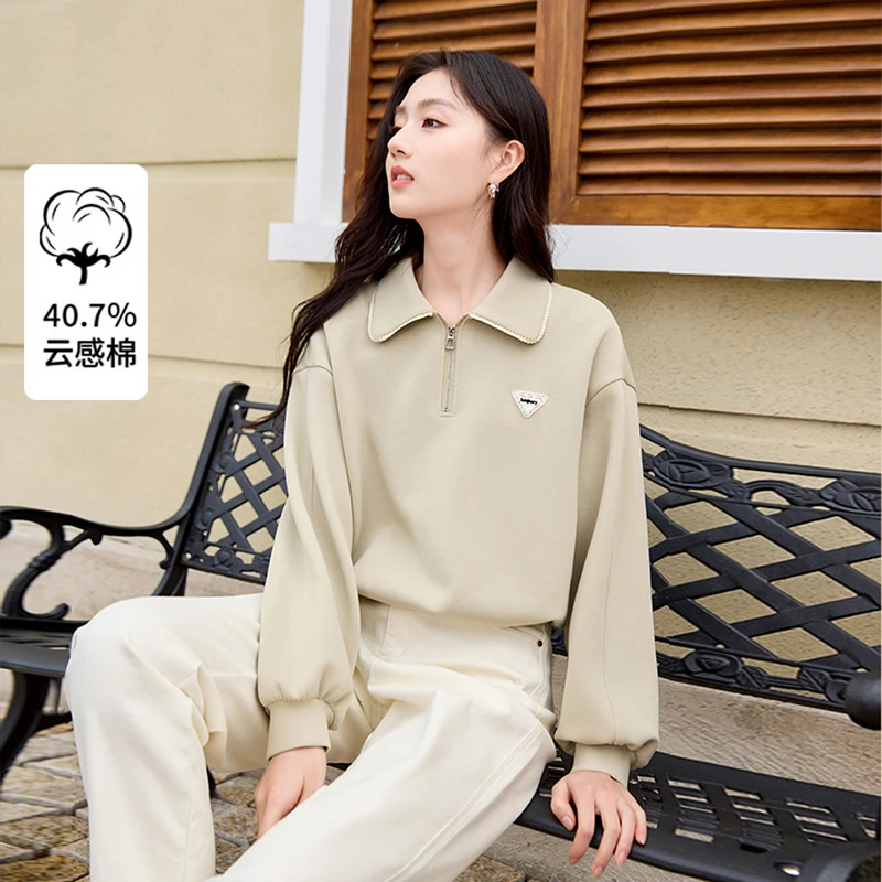 X851072卫衣香影欧若智性风半拉链polo领卫衣25春新款慵懒