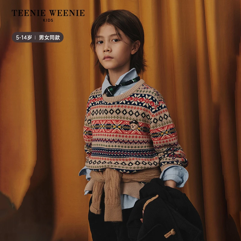 TeenieWeenie Kids小熊童装25年新款秋冬男女童亲子费尔岛纹毛衣