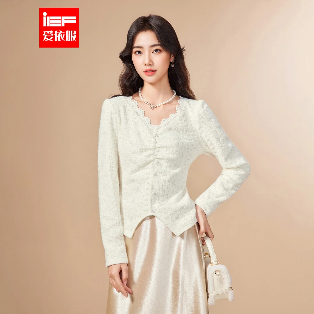 IEF/爱依服2025年早秋绝美漂亮蕾丝衫女甜美时尚高级感镂空小上衣
