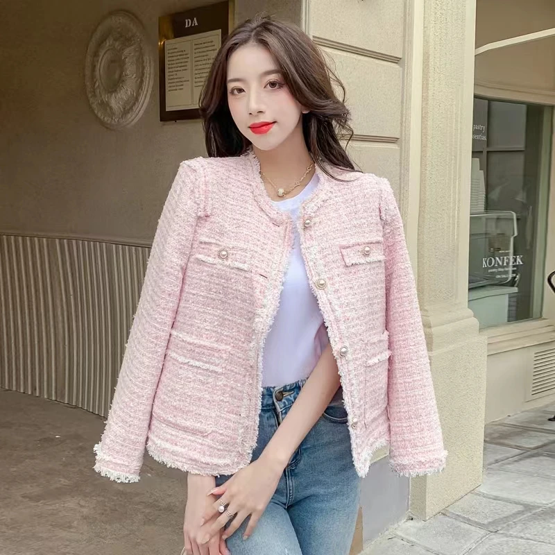 秋冬时尚小香风外套女长袖秋季新款韩版减龄圆领气质名媛短款上衣