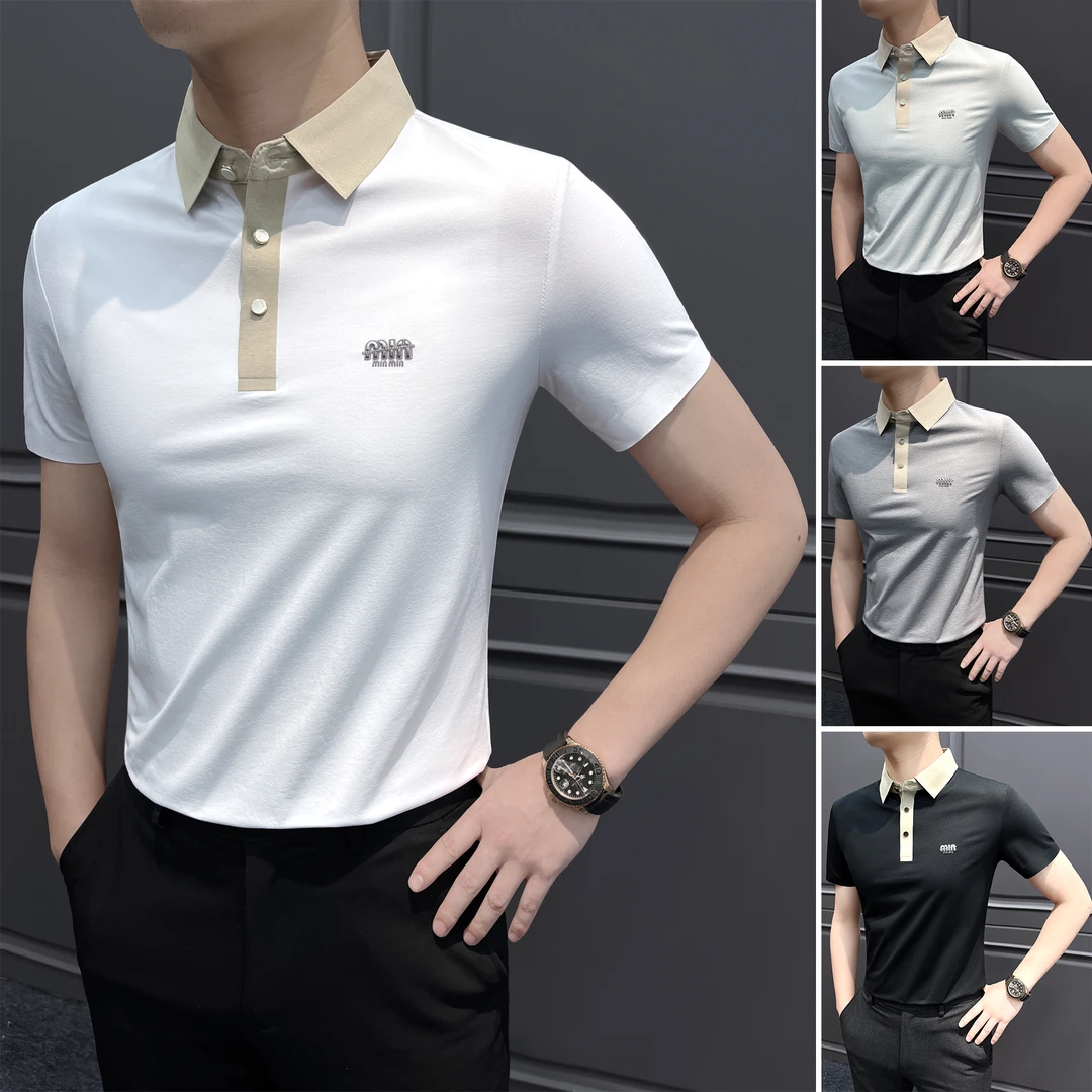 索罗娜撞色polo衫男款秋季薄款拼接冰丝痞帅商务休闲男士t恤短袖