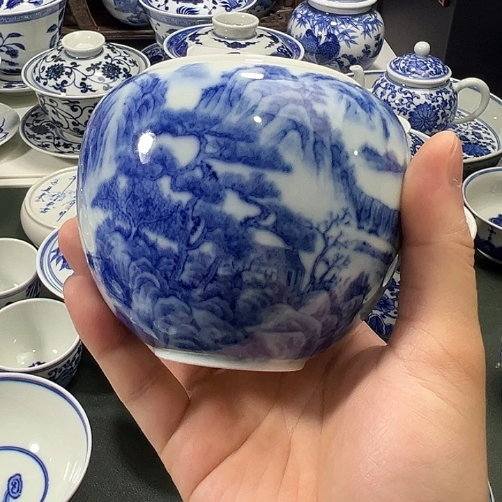 鸡***8微瑕柴窑山水茶洗