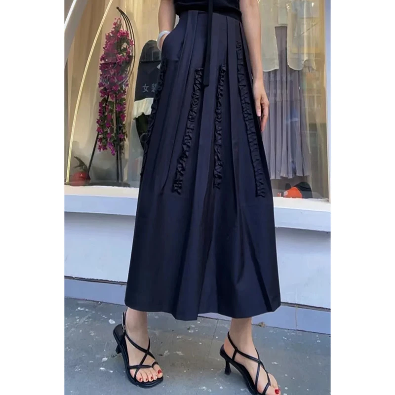 欧洲站2025夏季新款潮流木耳花边显瘦A字裙时尚气质宽松半身裙女