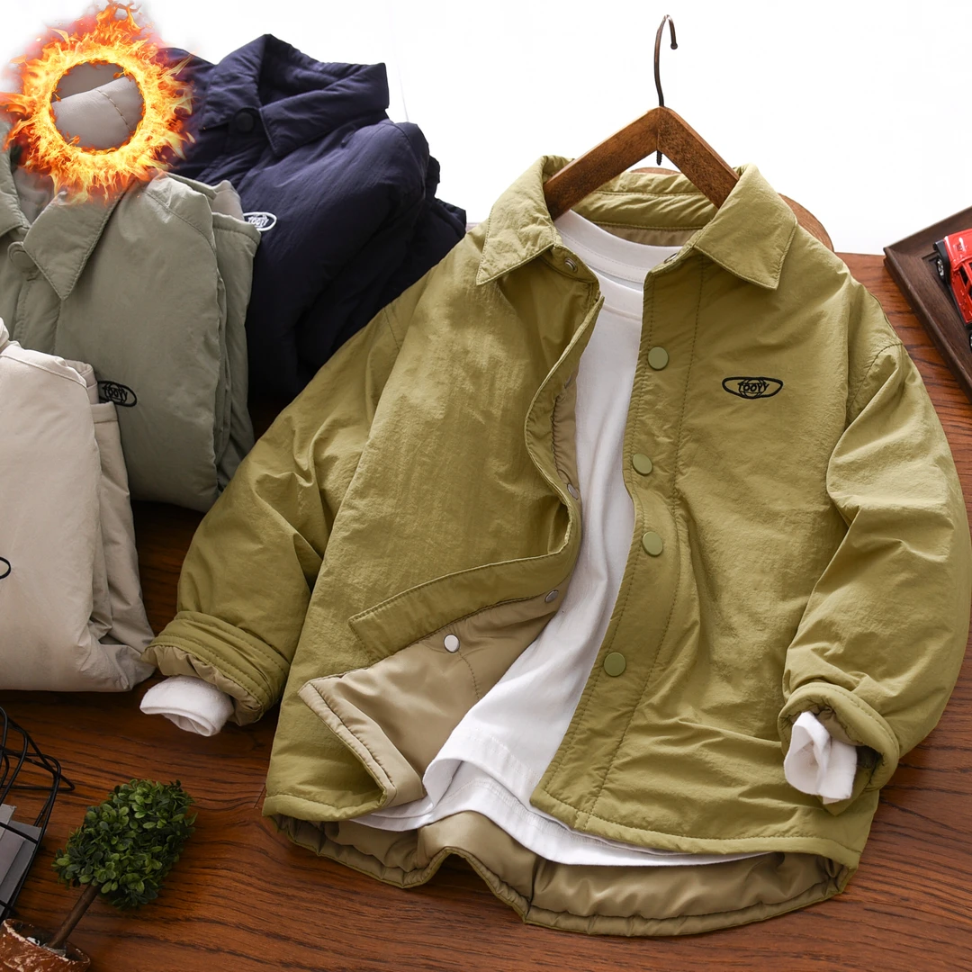 男童外套秋冬款2025新中大童男孩夹棉加厚儿童洋气防泼水翻领夹克