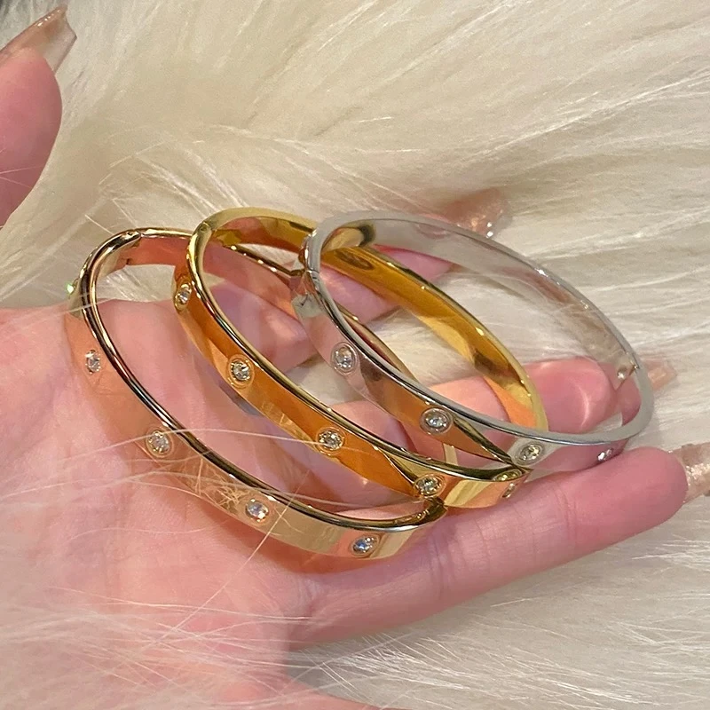 钛钢手镯 【提提子专属】爆款高级感情侣椭圆形满钻手镯开口设计