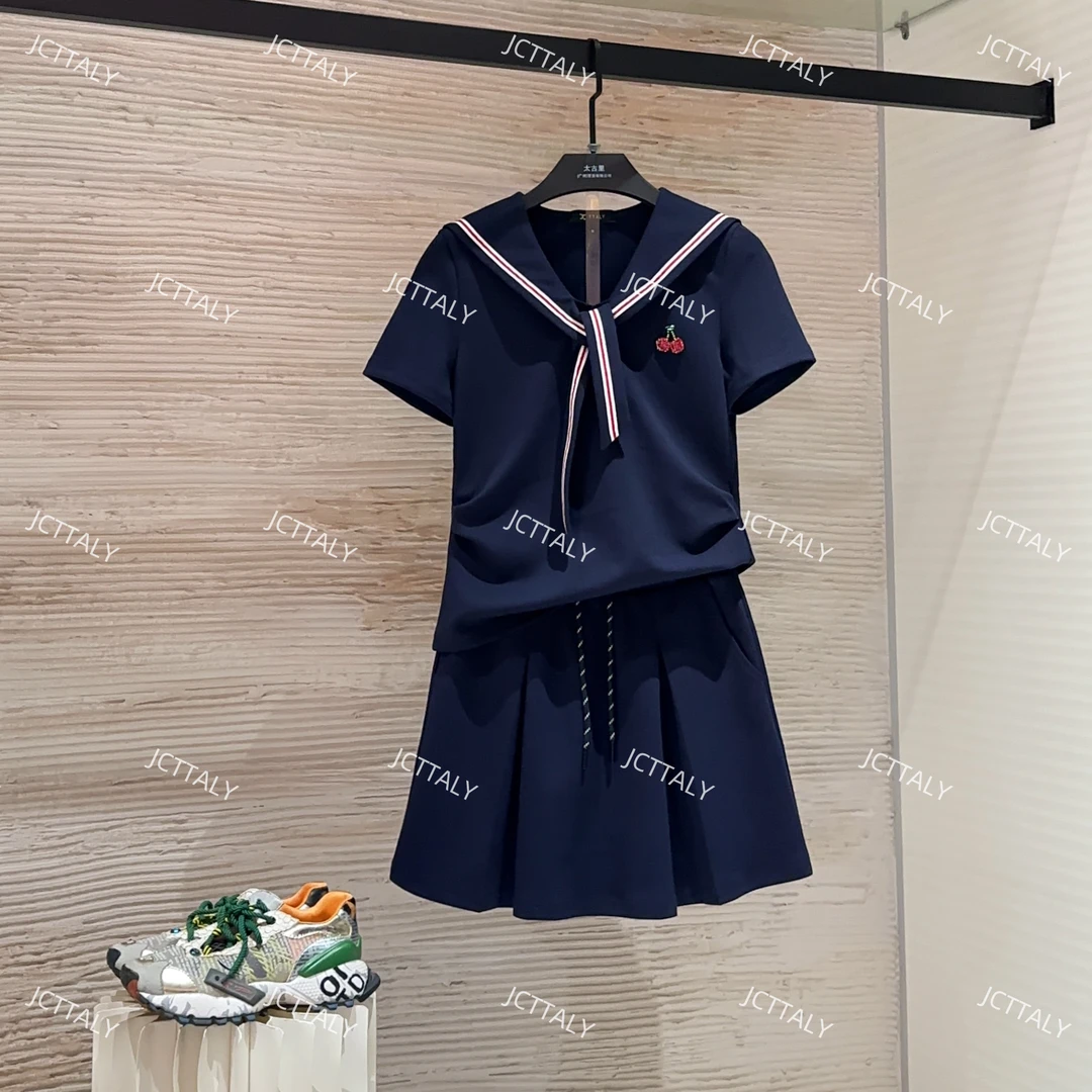 【宠粉价】夏季新款时尚简约樱桃百搭短袖套装裙两件套裤套装TZ-308