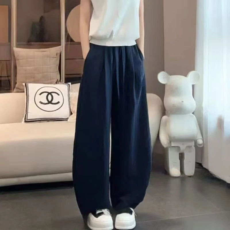 【运费补贴】麻料夏季时尚百搭抽绳松紧腰简约弯刀裤休闲裤