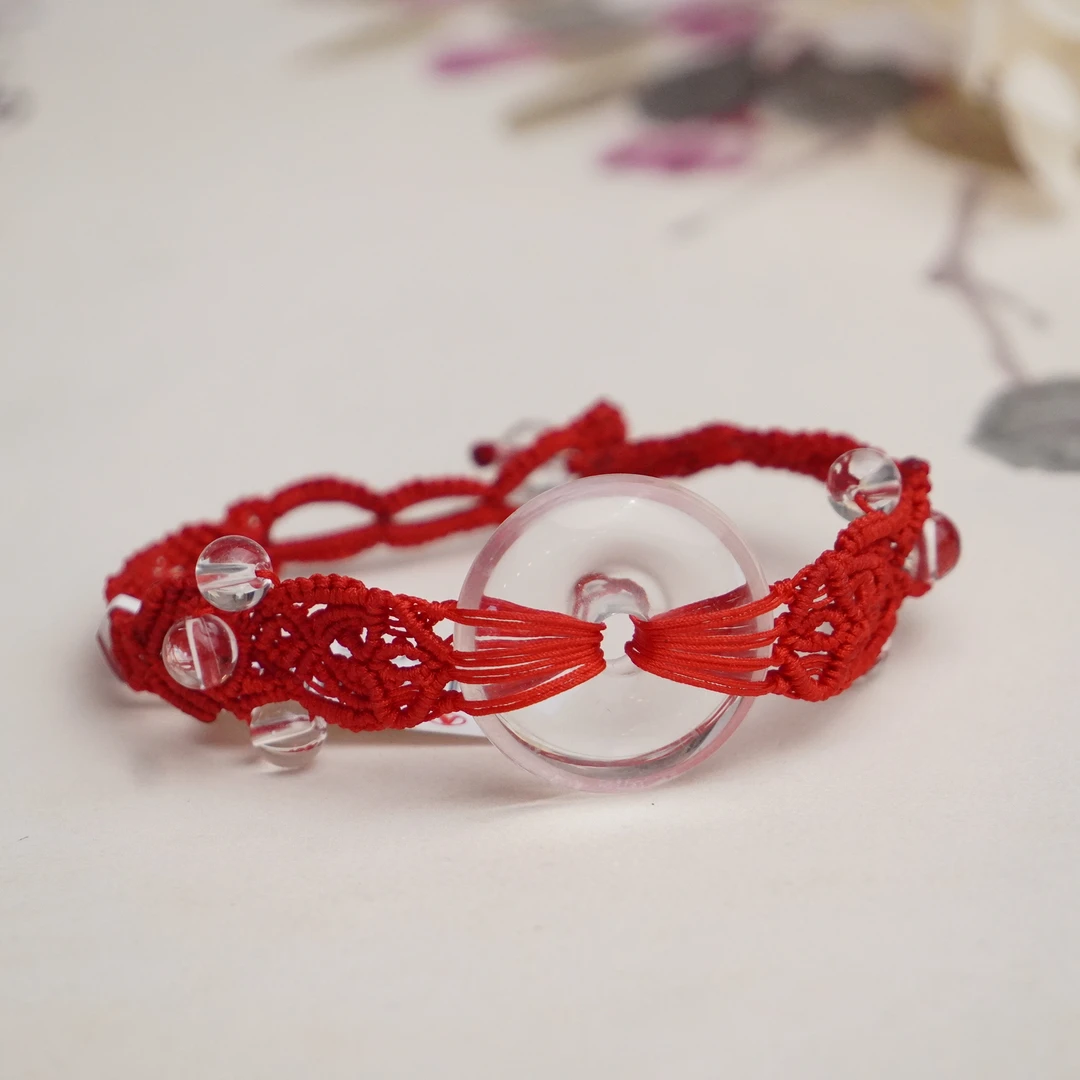 云菀·白水晶平安扣红绳手链