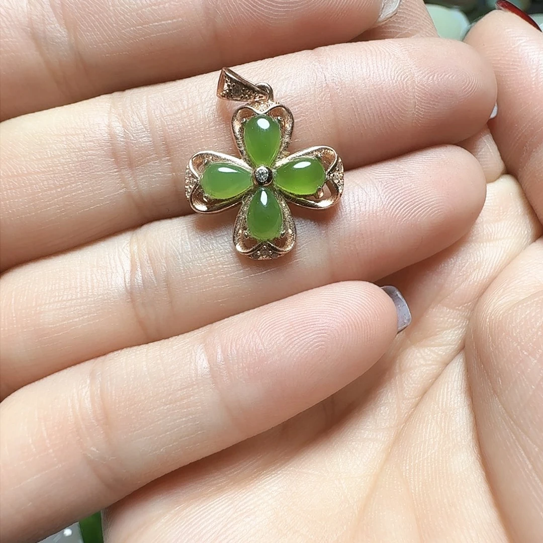 和田玉颈饰银S925镶嵌