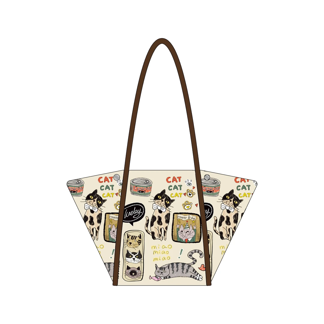 嘉哥 新款猫咪大杂烩百搭小众休闲元宝包单肩包书店大容量帆布包