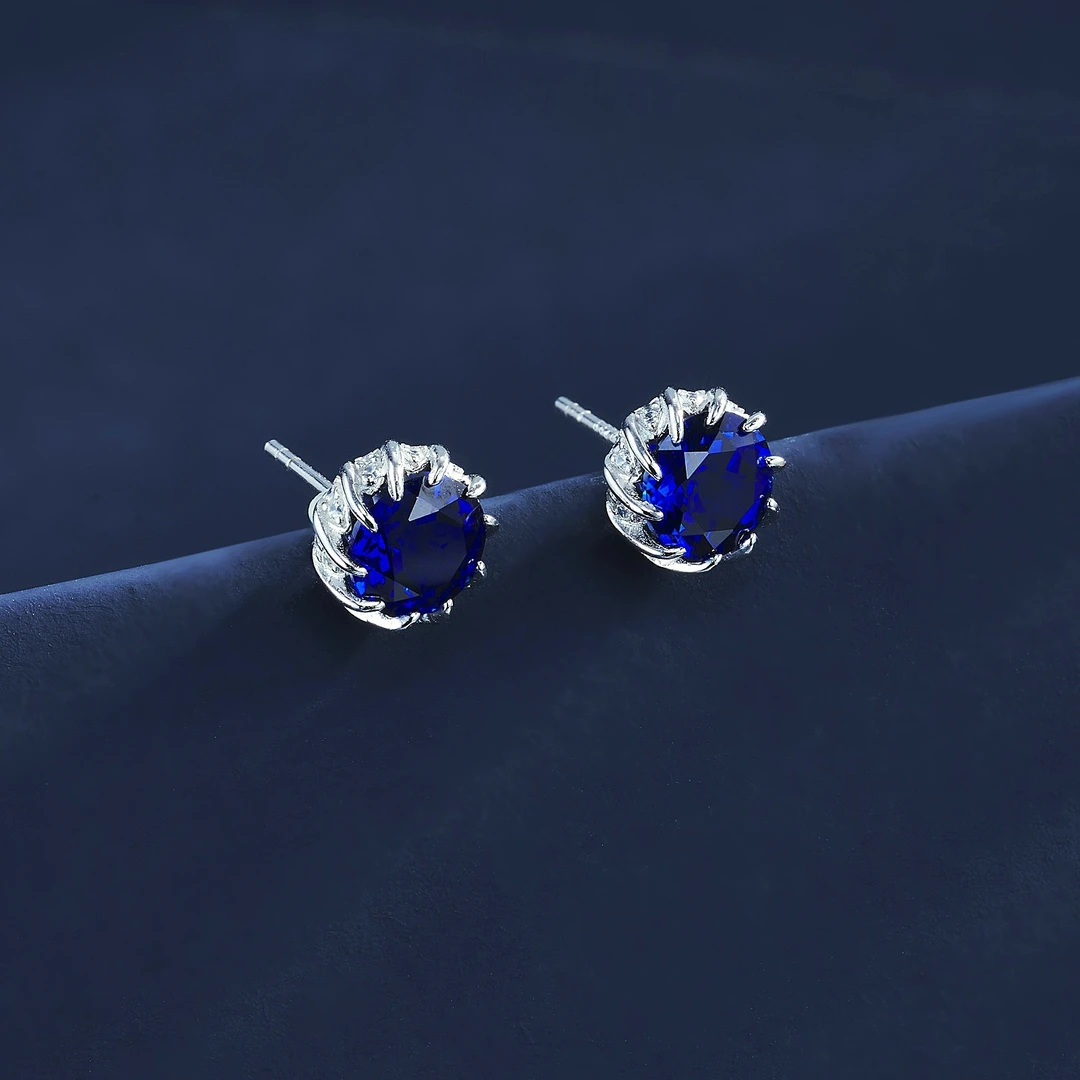 925银耳饰 时尚精美培育蓝宝银耳环1612