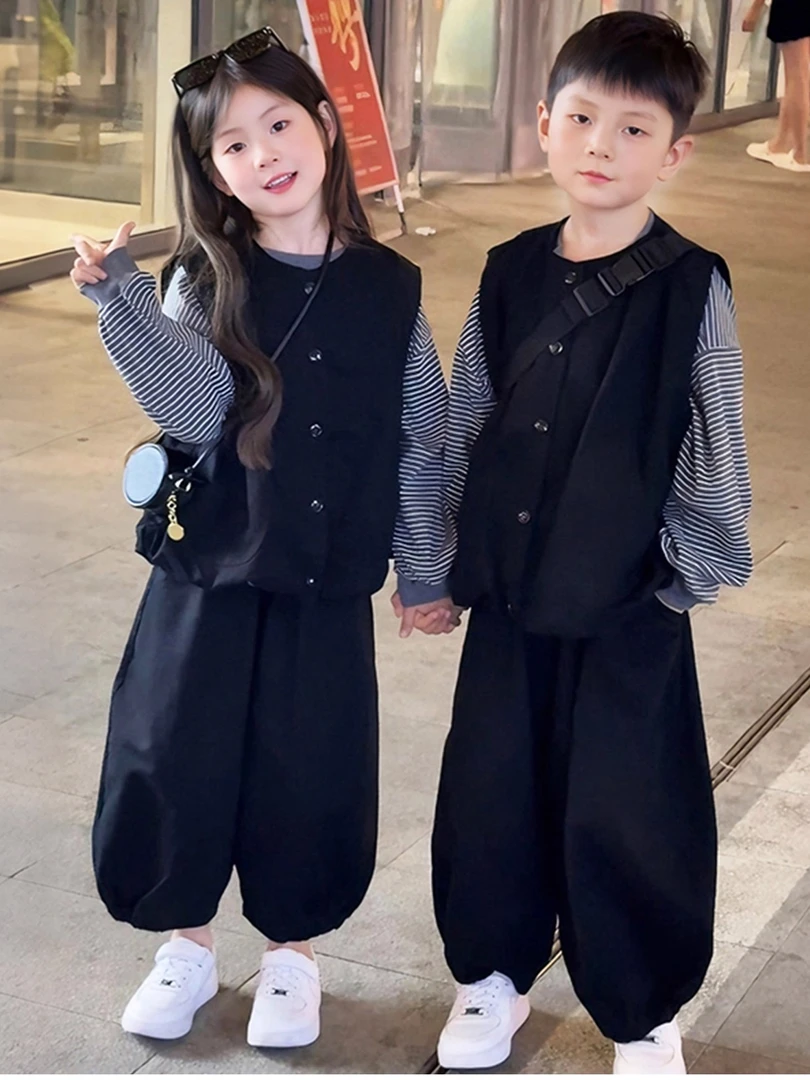 25新款儿童套装男女童秋装早秋穿搭三件套时尚韩版童装兄妹姐弟装