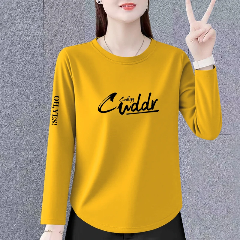 100%纯棉长袖t恤女春秋新款韩版宽松百搭遮肚减龄上衣打底衫