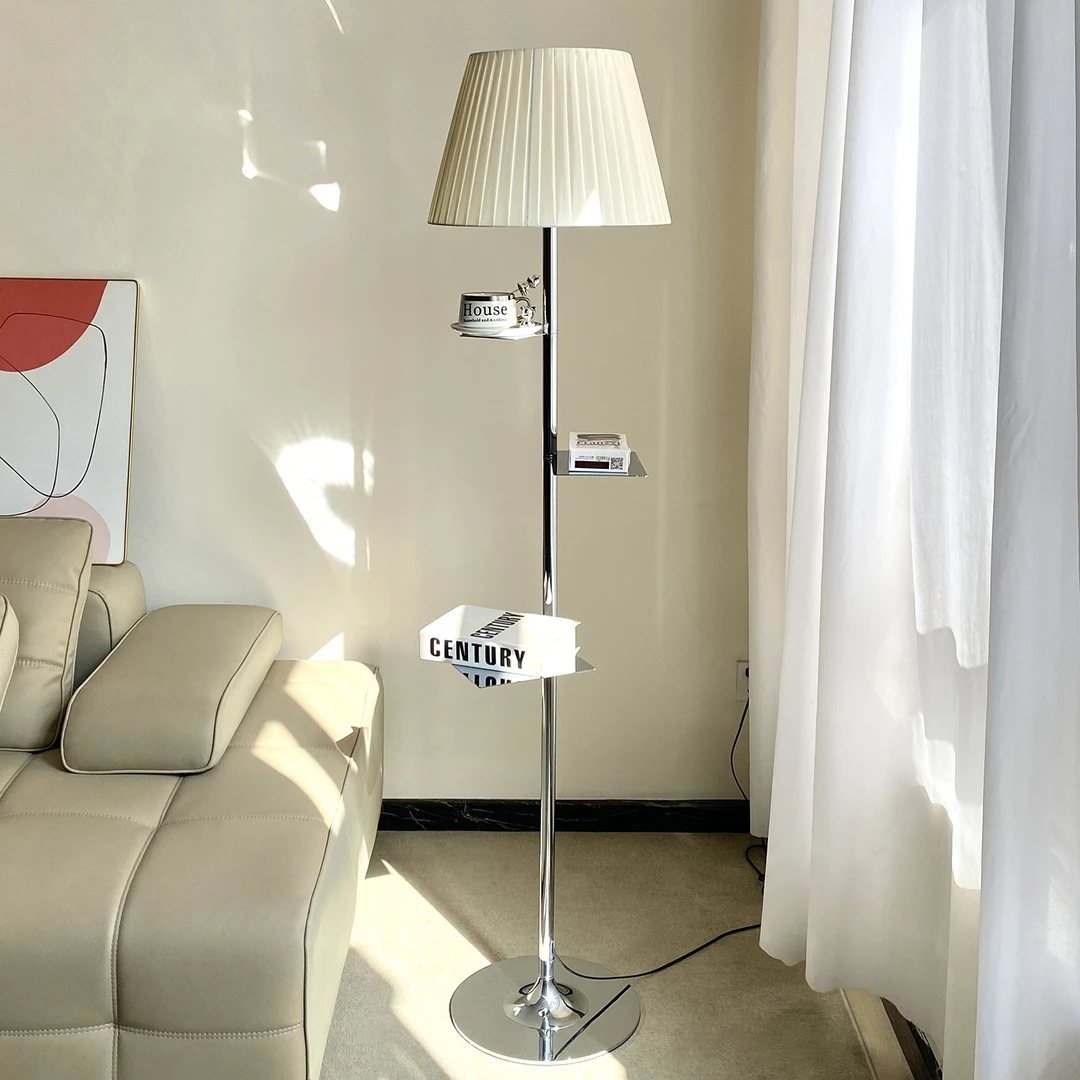 客厅落地灯奶油风沙发边几角几卧室轻奢置物架样板房床头一体台灯