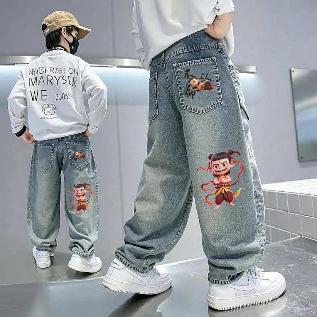 男童哪吒牛仔裤春秋款2025年韩版童装夏季男孩儿童直筒韩版牛仔裤