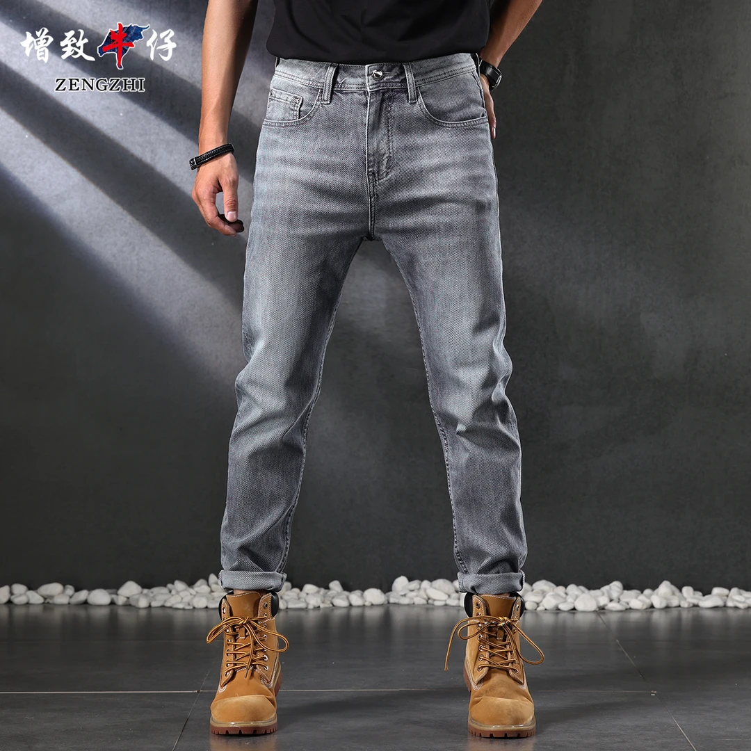 【爆款】朗月灰春夏新款骑兵斜纹面料男士牛仔裤子弹力百搭小直筒裤