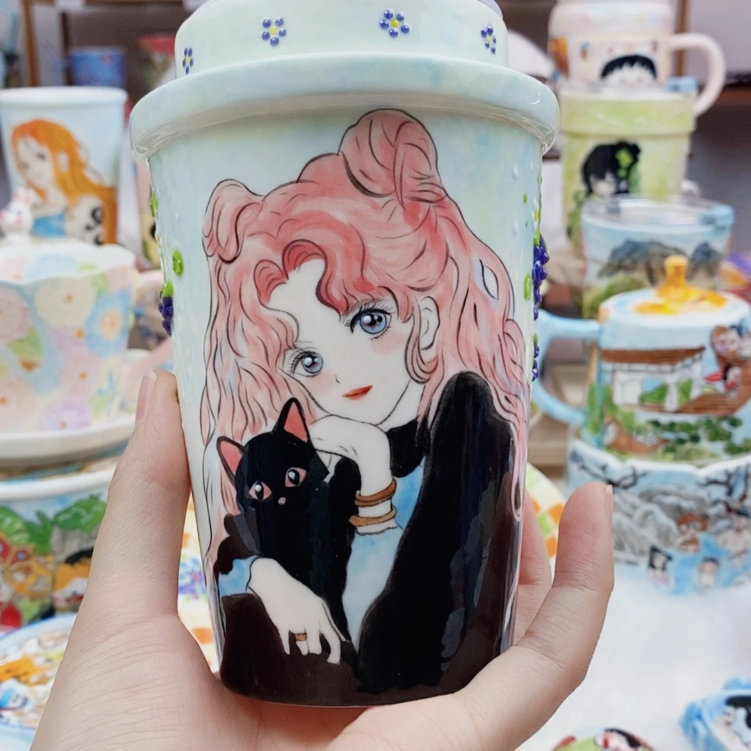 瓷片董董文创手绘陶瓷