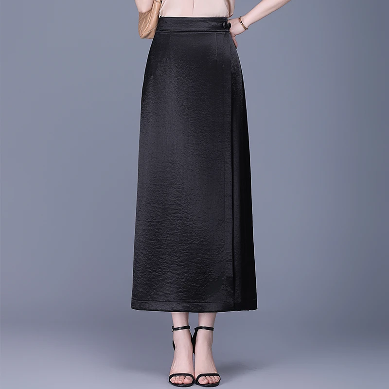 春夏季简约一片式直筒裙女2025新款高腰显瘦长裙子垂感气质半身裙