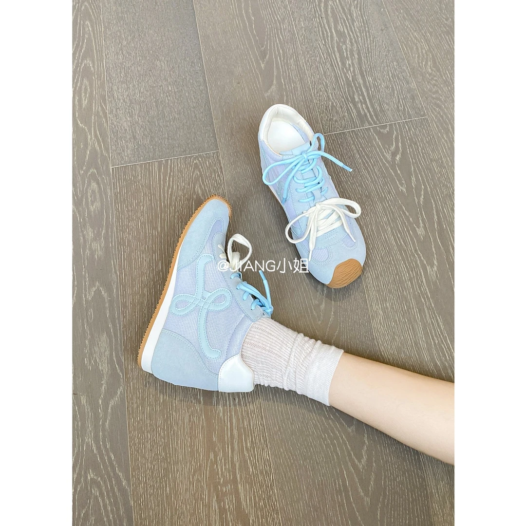 10cm小个子内增高网面厚底复古德训鞋女鸳鸯鞋带透气阿甘鞋百搭