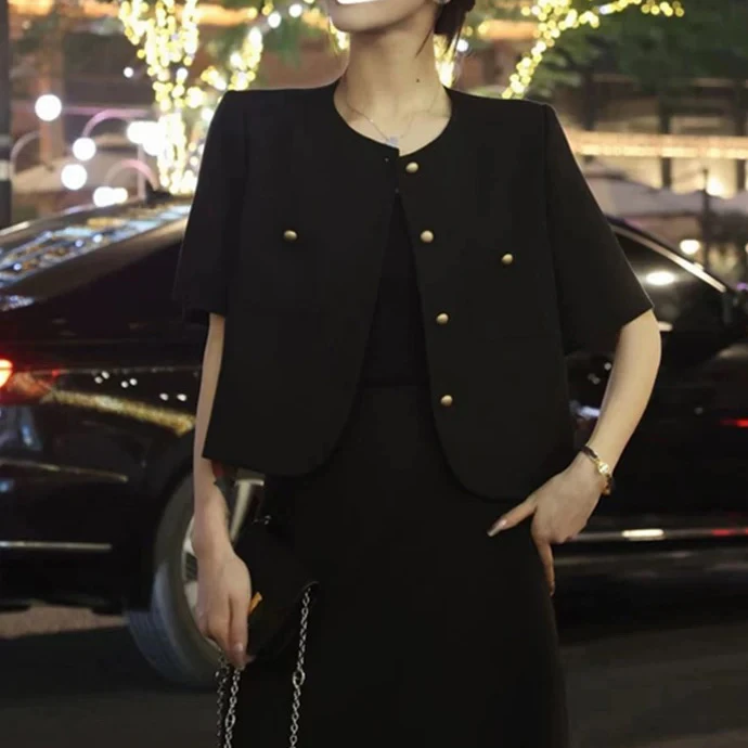 无印心匠 K986 小香风洋气上衣短裙 时尚纯色显瘦气质套装 D90210