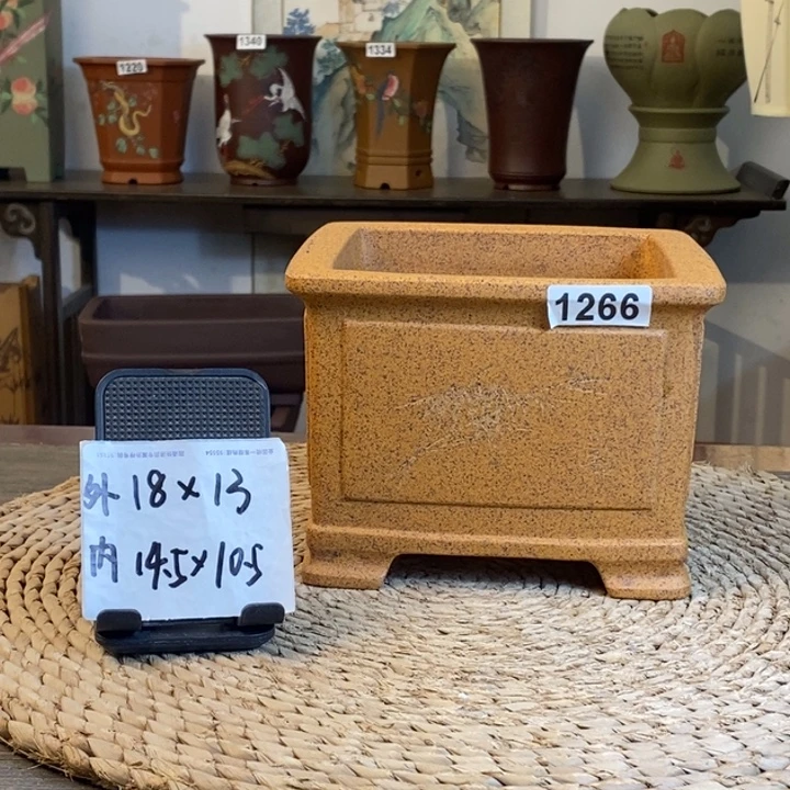 花盆紫砂  特惠柴烧奎面刻绘正四方1266