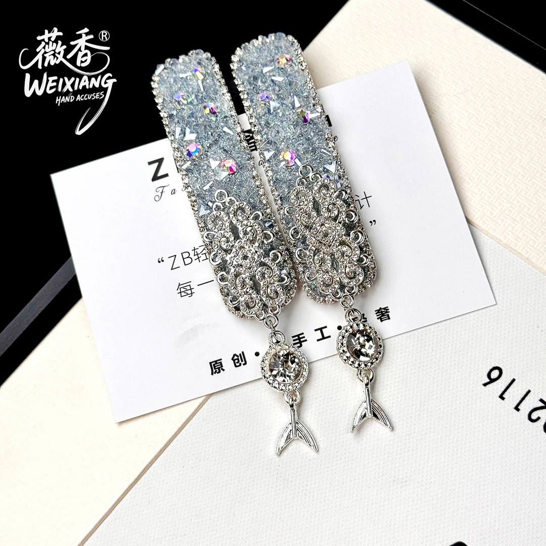 weixiang/薇香389高定轻奢原创高定水滴流苏重工发夹掰掰夹