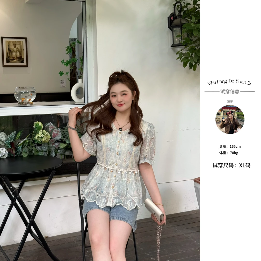 楠序源子微胖女生 财阀千金女装重磅法式衬衫女款外穿上衣YZ36355