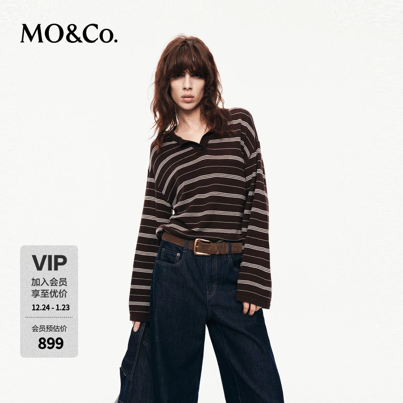 MOCO针织衫2025秋新品美丽诺绵羊毛轻量感条纹亨利领MBE3SWTT15