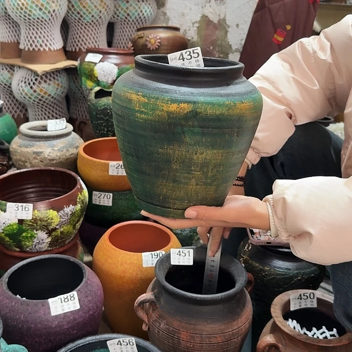 瑕疵绿色坛子435高度20口径14