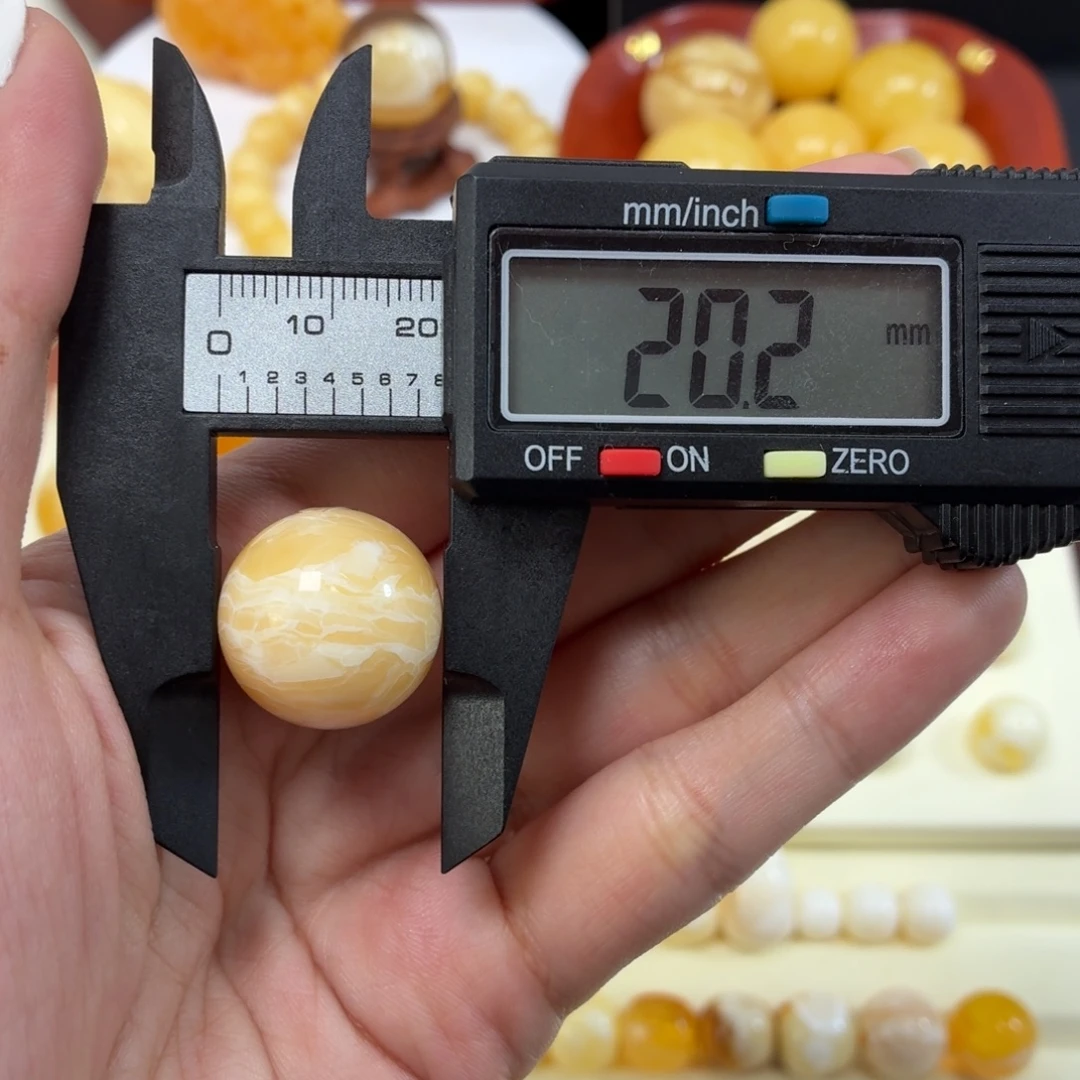 琥珀未镶嵌珠宝奇石焦皮浓橘底拉丝虎皮纹圆珠20mm