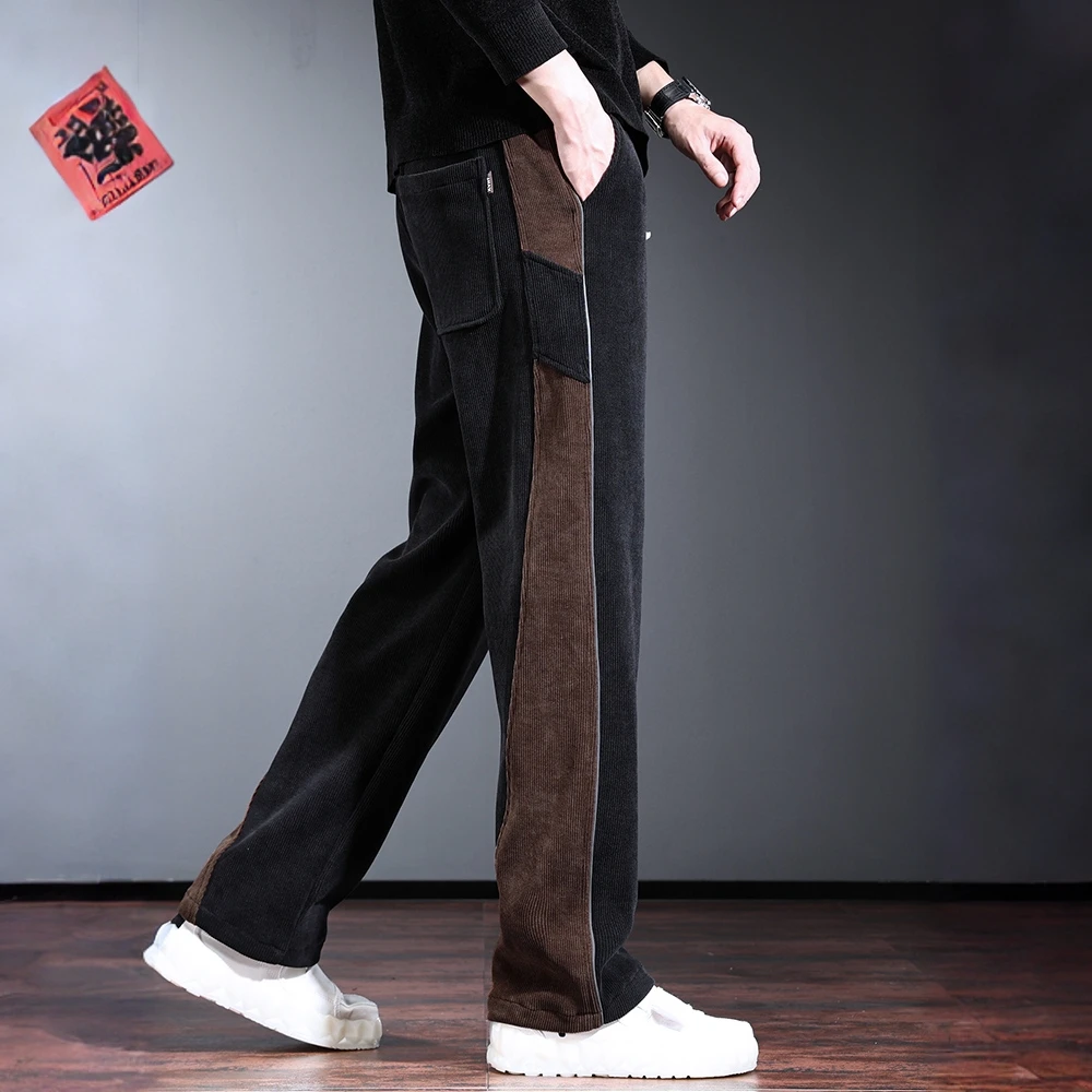 HAESONMENEAT哈逊梅奈休闲裤男秋冬款宽松直筒阔腿裤加绒美式卫裤